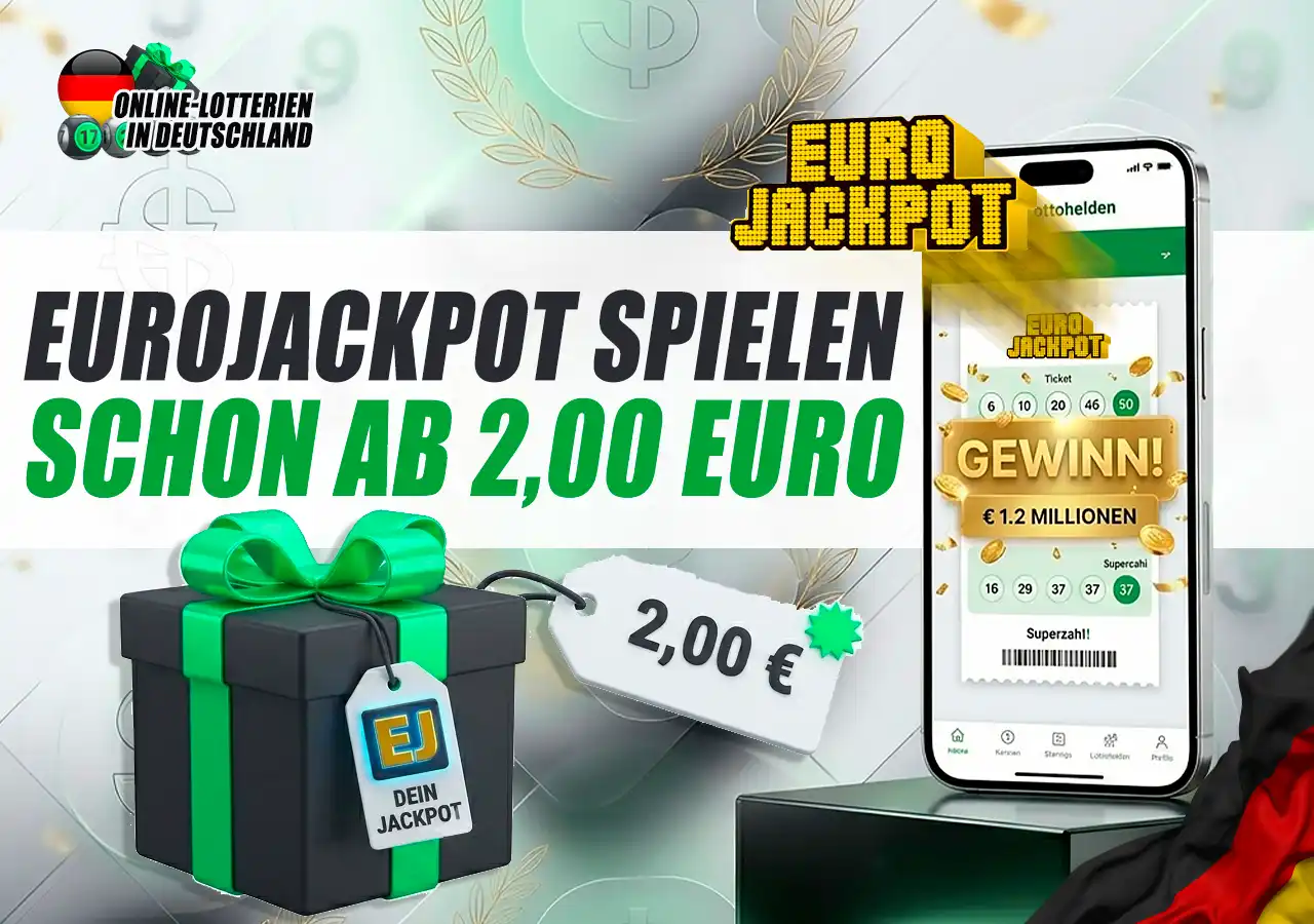 Günstiger EuroJackpot Spielpreis ab 2,00 Euro pro Tippfeld online.
