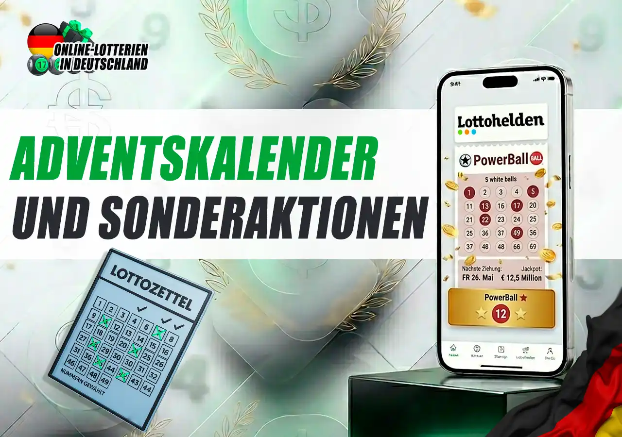 Lottohelden Adventskalender, Rabatte und exklusive Lottoscheine Aktionen.